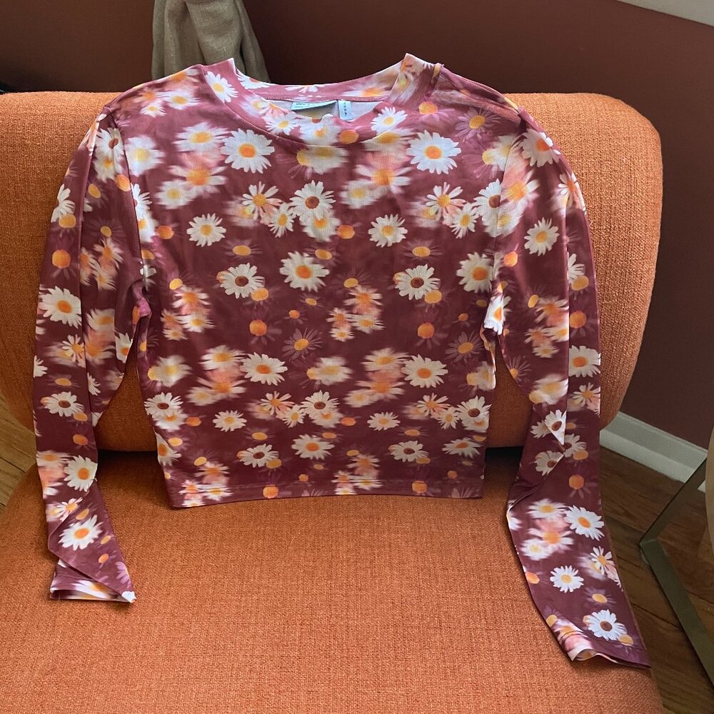 ASOS Design Flower Print Mesh Top Size 6